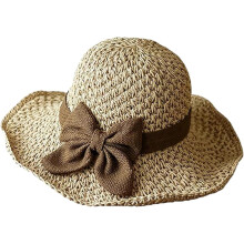 (B Beige, color_name) Chapéu de Palha com Laço Retrô, Dobrável e Transpirável para Sol