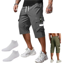 (Grey, Medium) Pantalon cargo homme coupe décontractée, taille élastique