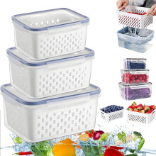 (3pcs-blue, -) 4-in-1 elintarvikesäiliö jääkaappiin, pinottava irrotettavalla lävikköllä