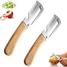 (Yellow, 2pcs) 3-in-1 Frühlingszwiebel Zerkleinerer und Schäler, Edelstahl mit Holzgriff