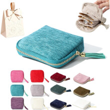 (1PCS, Linen, Light Green, -) Rese Smyckesfodral 2026 - Velvet Organizer med Tofs Dragkedja för Kvinnor