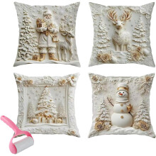 (4pcs White A, 18" * 18", -) Christmas Themed Cushion Cover 2025, Velvet Pillow Covers for Sofa