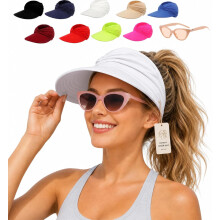 (B, color_name) Dames UPF 50+ UV bescherming zonneklep hoed, lichtgewicht opvouwbare paardenstaart pet