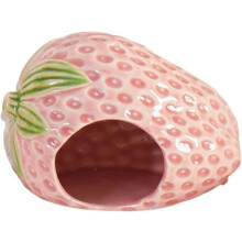 (Pink Strawberry - Large, -) Nascondiglio fragola ceramica per criceto, grotta fresca estate, resistente morsi