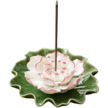 (Pink Lotus Green, -) Handgefertigter Keramik Räuchergefäß, 9cm Blattbasis für Yoga