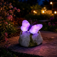 (Purple, -) Beleuchteter Schmetterlingsstein Gartenleuchte, Solar LED Harzfigur