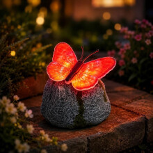 (Red, -) Beleuchteter Schmetterlingsstein Gartenleuchte, Solar LED Harzfigur