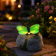 (Green, -) Beleuchteter Schmetterlingsstein Gartenleuchte, Solar LED Harzfigur