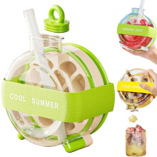 (Green, -) Neue 2-in-1 Eiswürfel Wasserflasche mit Strohhalm, Druck zum Lösen