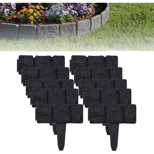 (Black, 30pcs) Φράχτης κήπου μίμηση πέτρας, 2026, interlocking, αντιολισθητικό