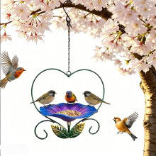 (Purple, -) Hrănitoare Păsări Inimă, Metal Floral, Cadă, Rezistent Rugină, Decor Exterior