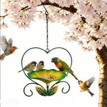 (Green, -) Hrănitoare Păsări Inimă, Metal Floral, Cadă, Rezistent Rugină, Decor Exterior