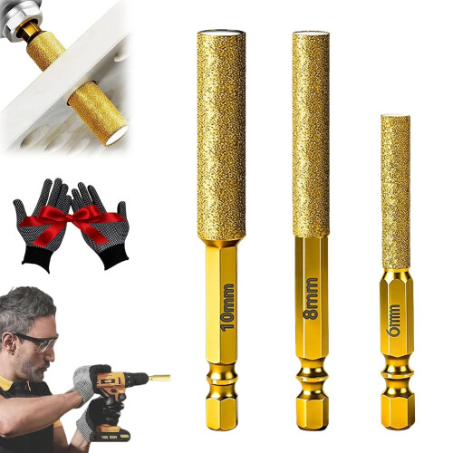 (Gold, 6+8+10mm) Ανοιχτής τρύπας διαμαντιού 2 σε 1, για πλακάκια, ξηρή διάτρηση