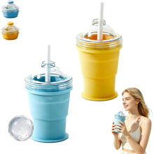 (2 Mix, -) Faltbarer Silikon Eisball Becher, 2-in-1 zusammenklappbar mit Strohhalm
