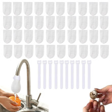 (50 Cotton+10 Straps, -) Faucet Filter Cotton Bag, Splash-Proof for Hot/Cold Water, Removes Sand Sediment