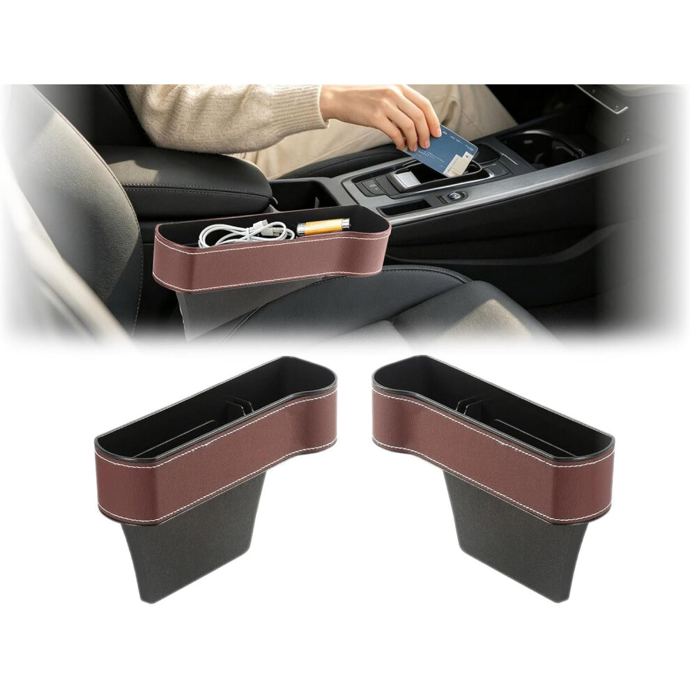 (, Left) Car Seat Gap Filler Organizer, Premium Pu Leather Auto Storage Box With Cup Holders Brown 5437706838357
