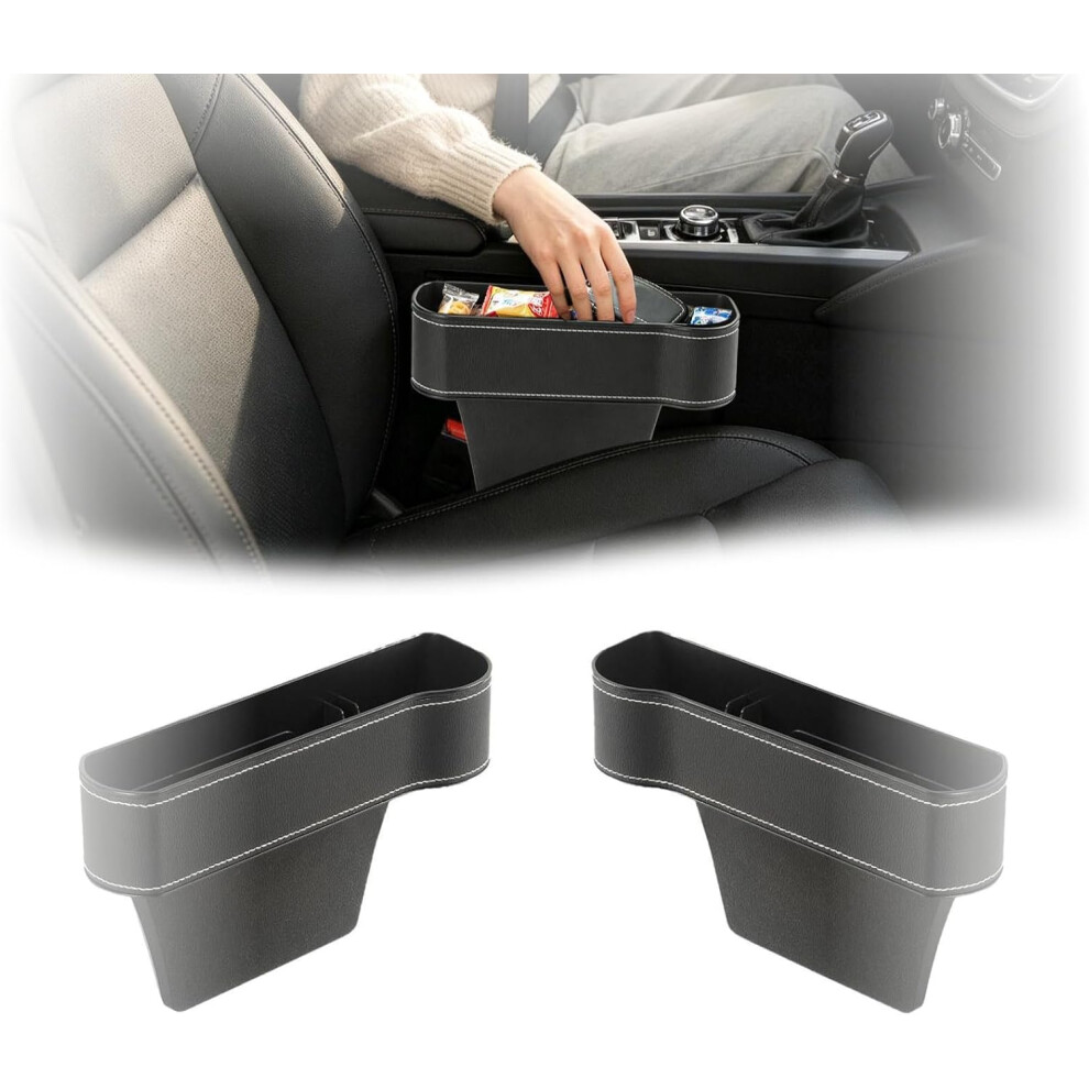 (, 1 Set) Car Seat Gap Filler Organizer, Premium Pu Leather Auto Storage Box With Cup Holders Black 5437706838364