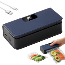 (Black, -) Sigillatore bustine mini ricaricabile USB-C, termico 2 in 1 con taglierino e display LED
