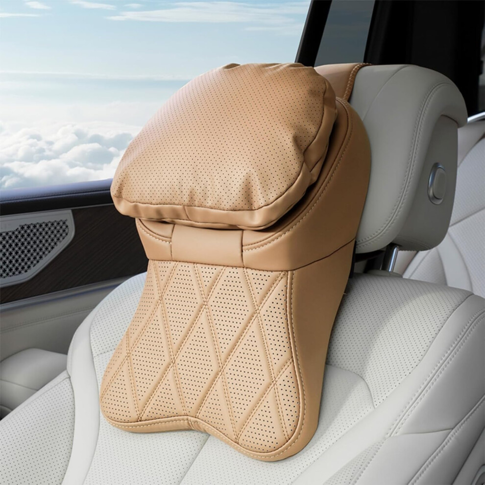 (-A, -) Aviation-Grade Pu Leather Car Headrest, Memory Foam Neck Support For Suv Sedan Truck Brown 5437706838982