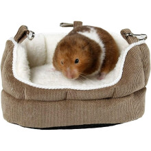 (Coffee, -) Small Animal & Bird Bed for Cage, Warm Velvet Hanging Hammock Hideaway for Hamster