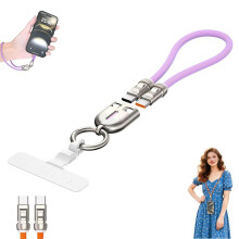 (Purple, 11.81in) 240W USB-C power link pols koord, 2-in-1 snel laad- & datakabel en telefoonband