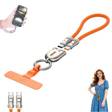 (Orange, 47.24in) 240W USB-C power link pols koord, 2-in-1 snel laad- & datakabel en telefoonband