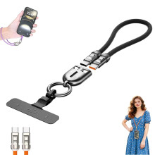 (Black, 11.81in) 240W USB-C power link pols koord, 2-in-1 snel laad- & datakabel en telefoonband