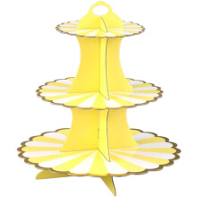 (Watermelon Foil Yellow, -) 3-kerroksinen pahvikuppikakku teline, kertakäyttöinen kulta folioreunalla syntymäpäiväjuhliin