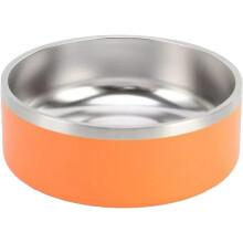 (Orange 32oz, -) Cuenco mascotas doble pared acero inoxidable 304, base silicona antideslizante para perros