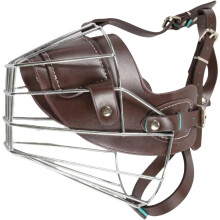 (Brown 340g, -) Muselière cuir réglable, maille métal pour grand chien