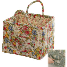 (E, -) Boho-chique gewatteerde bloemen opbergmand, opvouwbare stoffen wasmand met handvatten
