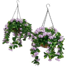 (Purple, -) 38 cm faux kr Myrtle hangende manden - set van 2, realistische kunstbloemen voor veranda