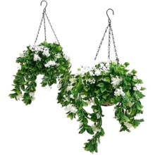 (White, -) 38 cm faux kr Myrtle hangende manden - set van 2, realistische kunstbloemen voor veranda