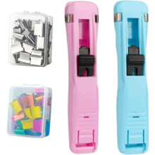(Light Blue+pink, -) Grapadora sin grapas portátil, 50 clips reutilizables para oficina
