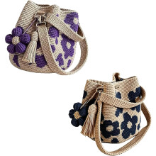 (#B+#c, color_name) Sac crochet fleur 3D, filet avec pompons pour plage femme
