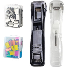 (Transparent+black, -) Grapadora sin grapas portátil, 50 clips reutilizables para oficina