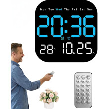(Blue, -) Despertador multifunción 2026, pantalla LED grande con mando y calendario