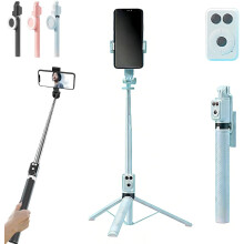(White, No Fill Light) Neues 6-in-1 Bluetooth Selfie Stick mit Stativ, ausziehbar, Wireless Remote