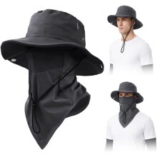 (Black, color_name) 1er-Fischerhut, atmungsaktiv, mit abnehmbarer Maske, für Wandern