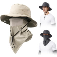 (Beige, color_name) 1er-Fischerhut, atmungsaktiv, mit abnehmbarer Maske, für Wandern