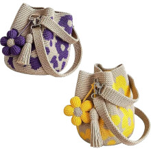 (#A+#b, color_name) Sac crochet fleur 3D, filet avec pompons pour plage femme