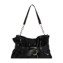 Modische Damen-Schultertaschen aus Leder, große-Schwarz
