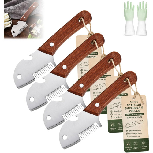(4PCS, -) Multifunktionaler Gemüseschäler mit Holzgriff, 3-in-1