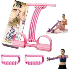 (8-Tube-Pink, -) Multifunction Pedal Resistance Band, 3 in 1 Adjustable with Handle for Full Body Workout