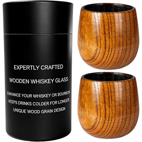 (2PCS 11.84oz, -) Ξύλινα ποτήρια ουίσκι, δώρο για άνδρες