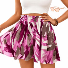 (H, Medium) Shorts boho a vita alta stampati, gonna pantalone con coulisse elastica casual