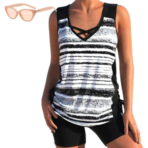 (F, Large) Tankini με υποστήριξη στήθους, μαγιό με σορτς, μποέμ