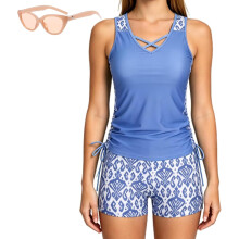 (E, Small) Tankini με υποστήριξη στήθους, μαγιό με σορτς, μποέμ