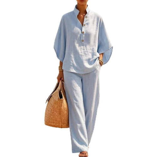 (Light Blue, 5X-Large) Set due pezzi lino cotone - come 2026