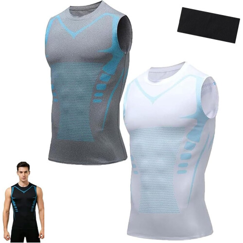(2pcs-b, Small) V Boost V2 Compression Shirt Men, Quick-Drying Breathable Sleeveless for Workout
